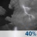 Wednesday Night: A 40 percent chance of showers and thunderstorms before 1am. Mostly cloudy, with a low around 62. Wednesday Night: A 40 percent chance of showers and thunderstorms before 1am. Mostly cloudy, with a low around 62.