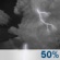 Sunday Night: A 50 percent chance of showers and thunderstorms, mainly after 9pm.  Mostly cloudy, with a low around 74. Southwest wind 5 to 10 mph, with gusts as high as 20 mph. 