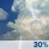 Saturday: A 30 percent chance of showers and thunderstorms, mainly after 1pm.  Partly sunny, with a high near 76. Breezy. 